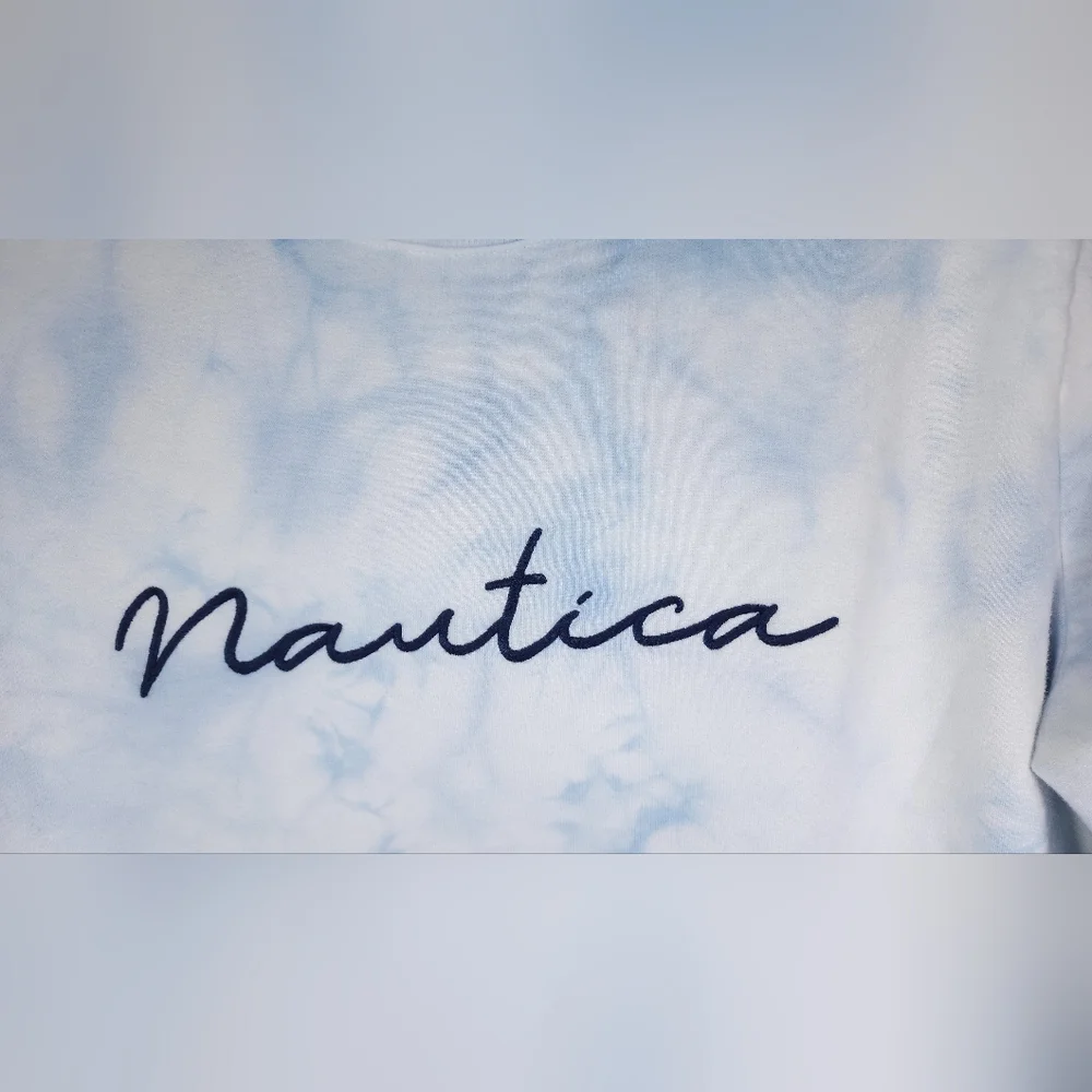 Nautica Women's Tie Dye Sky Theme Crew Neck Sweatshirt Size Large Blue / White - Picture 2 of 11